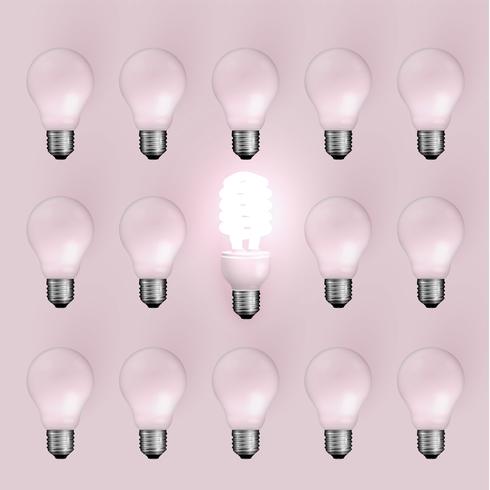 Energibesparing ljusbulb bland gamla, vektor illustration