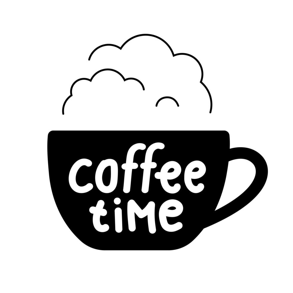Kaffeezeitbeschriftung auf einer Tasse Dampf. für Logo, Café vektor