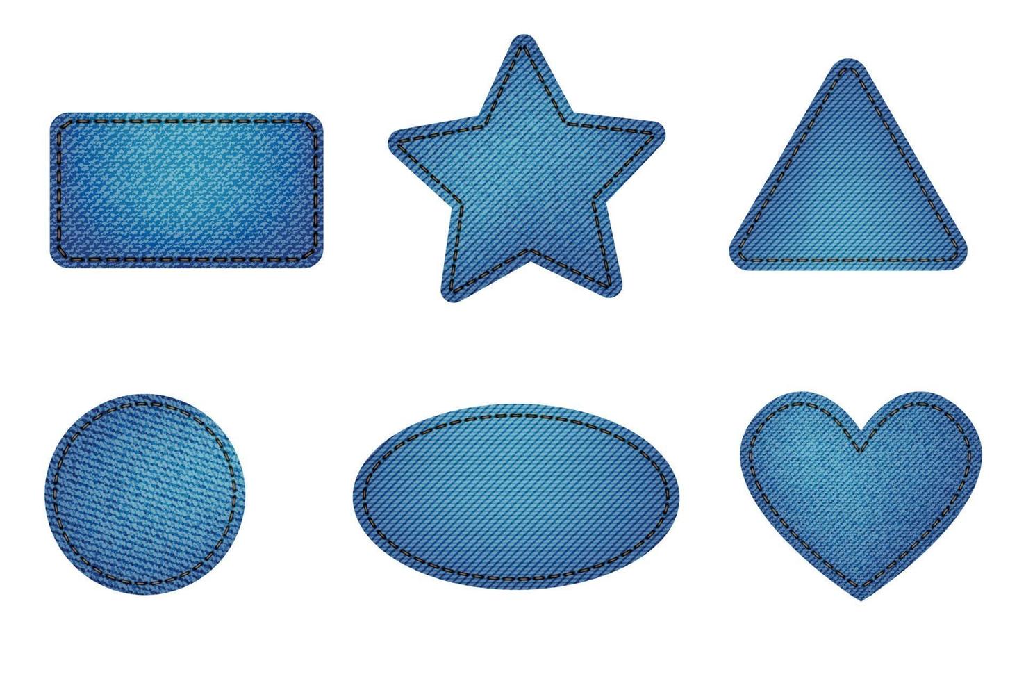 Set blauer Denim-Patches mit Stich. hellblauer Denim. Flecken vektor