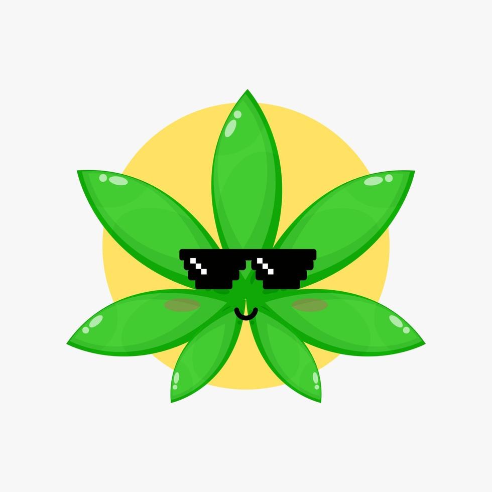 süßer Marihuana-Charakter mit Pixelbrille vektor