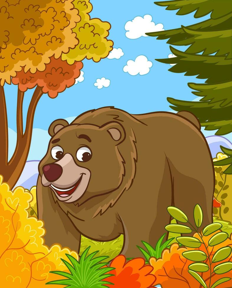 Vektor Illustration von Wald und Bär