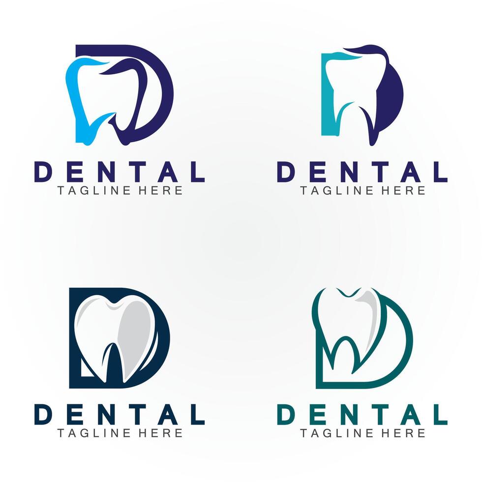 första d brev med dental ikon formad inuti vektor logotyp design illustration lämplig för dental hälsa, klinik tandläkare, dental vård.