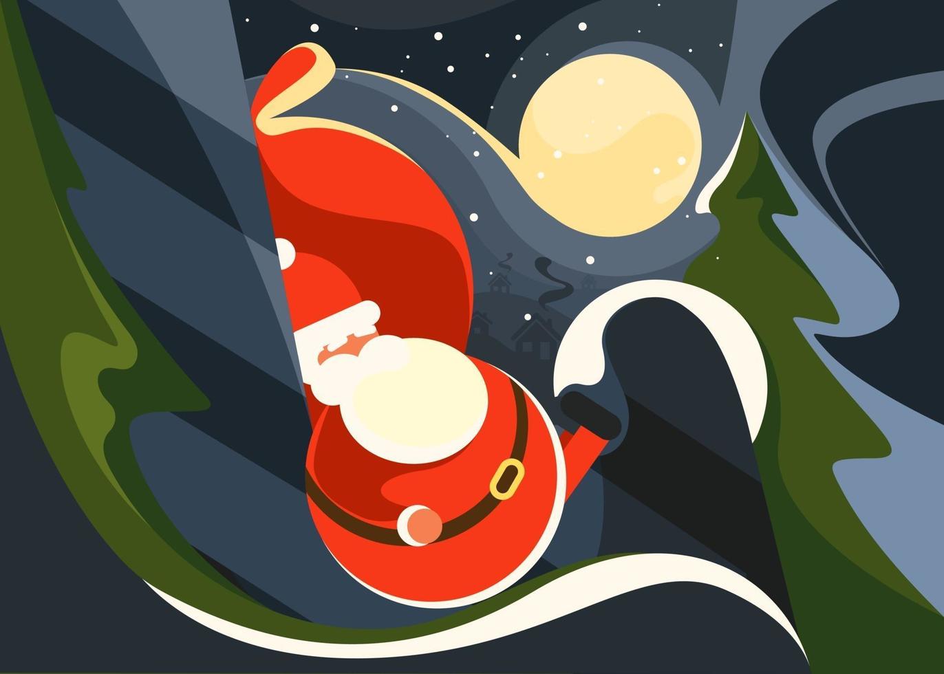 banner med jultomten på månens bakgrund. vektor