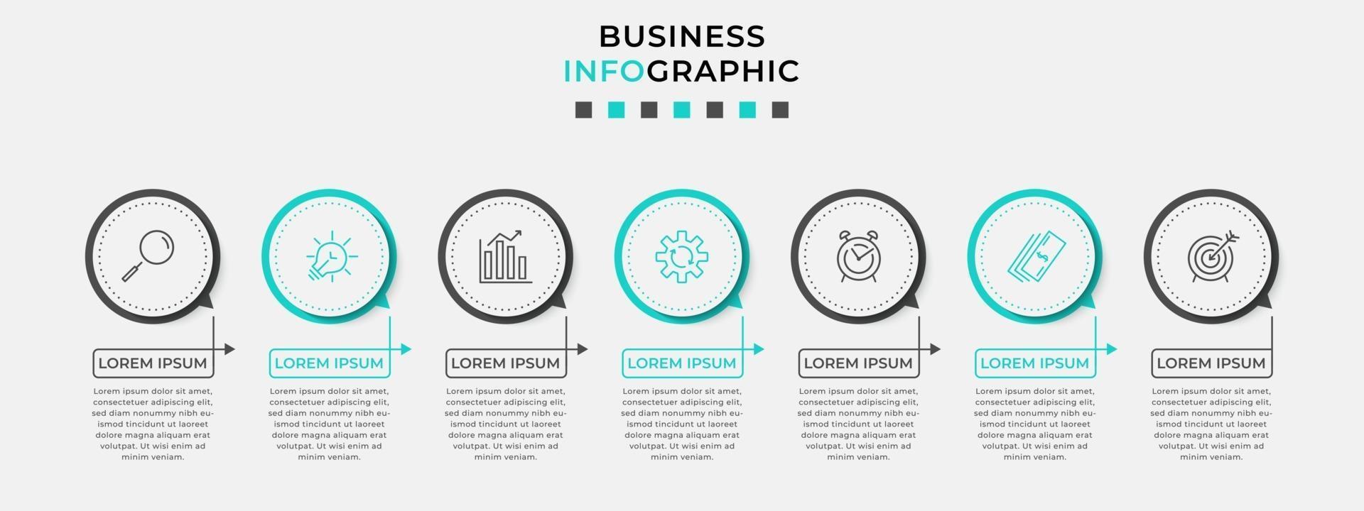 Infografik-Designvorlage mit Symbolen und 7 Optionen oder Schritten vektor