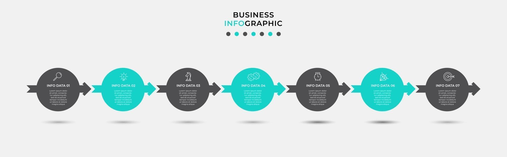 Infografik-Designvorlage mit Symbolen und 7 Optionen oder Schritten vektor