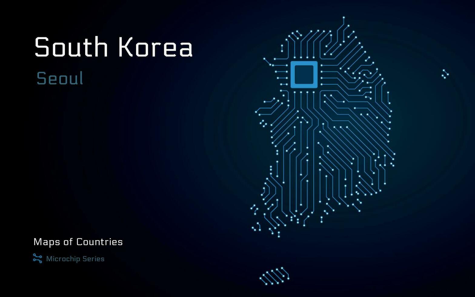 Süd Korea Karte mit Schaltkreis Tafel. kreativ Karte von Süd Korea. politisch Karte. Seoul. Hauptstadt. Welt Länder Vektor Karten. Mikrochip Serie