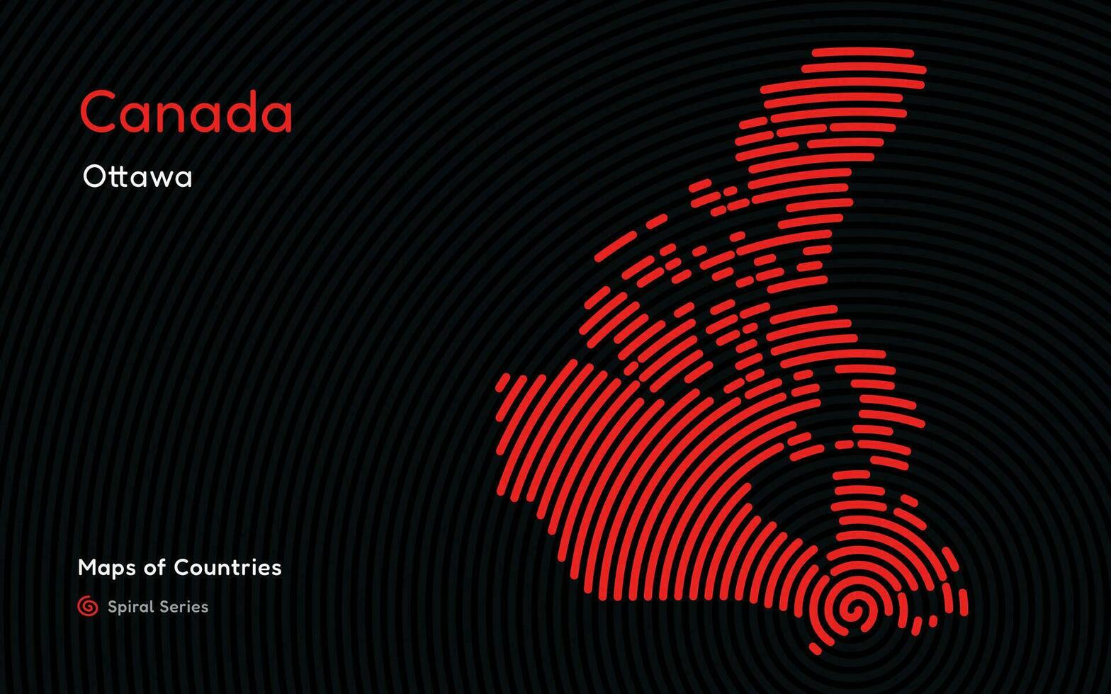 kreativ Karte von Kanada. politisch Karte. Hauptstadt Ottawa. Welt Länder Vektor Karten Serie. Spiral- Fingerabdruck Serie