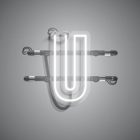Realistisk neon karaktär med ledningar och konsol, vektor illustration