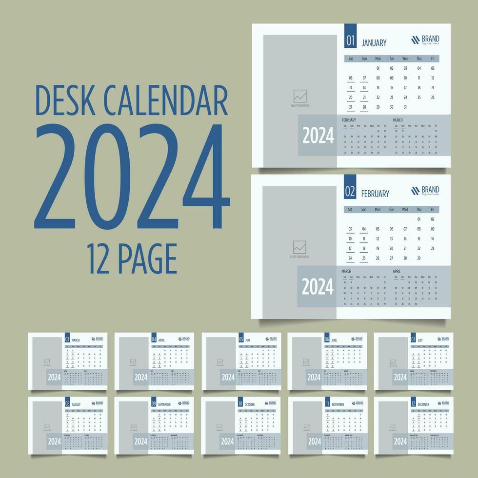 minimalistisch modern Schreibtisch Kalender Vorlage 2024 vektor