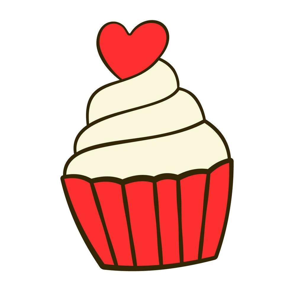 Cupcake mit Herz. eben Symbol. Valentinstag Tag. Karikatur vektor