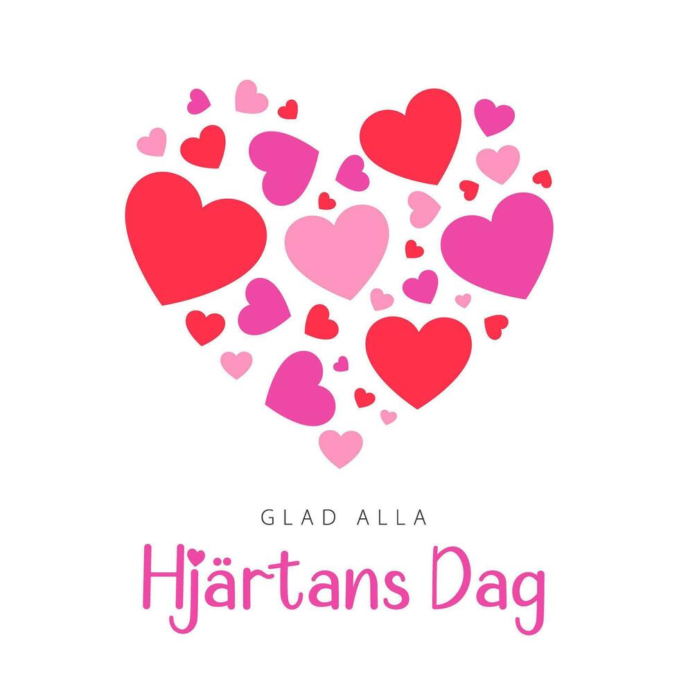 glücklich Valentinstag Tag Beschriftung im Schwedisch mit Herzen. modern Karte Design vektor