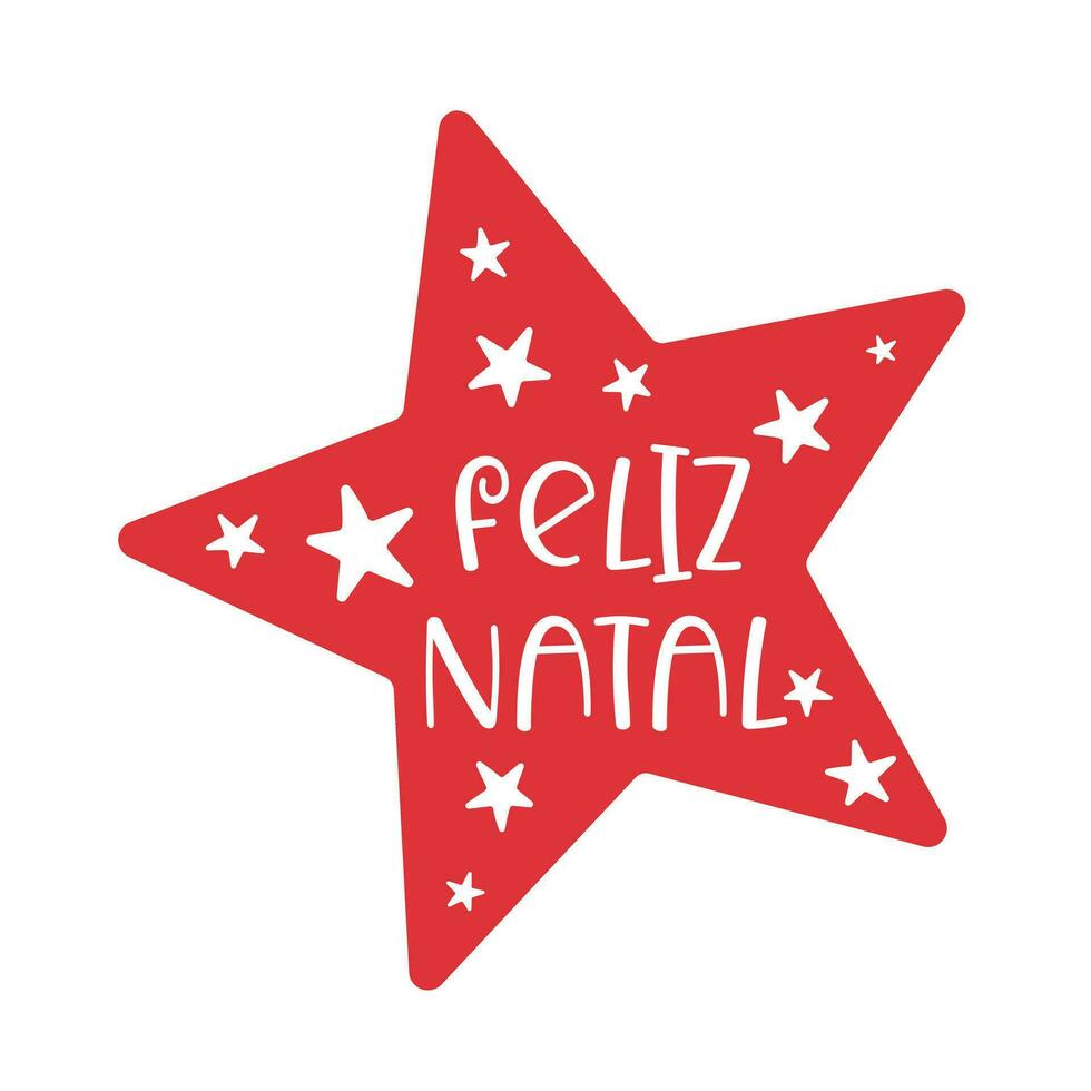 röd stjärna med glad jul text i portugisiska - lycklig natal. vektor