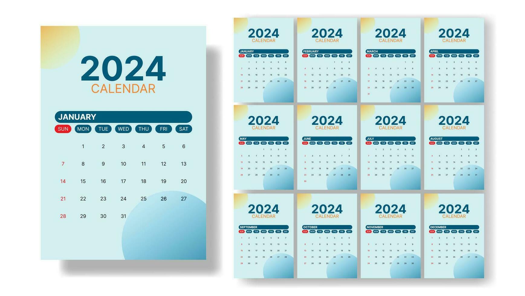 2024 Kalender korporativ Vektor Design im Blau Farbe