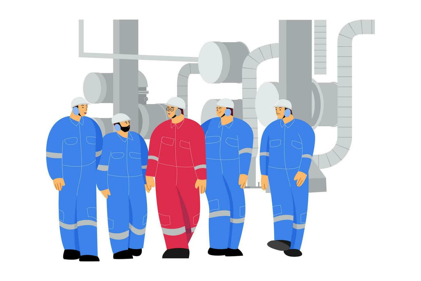Öl Industrie Zeichen Konzept mit Arbeitskräfte Arbeiten mit industriell Fabrik Hintergrund vektor