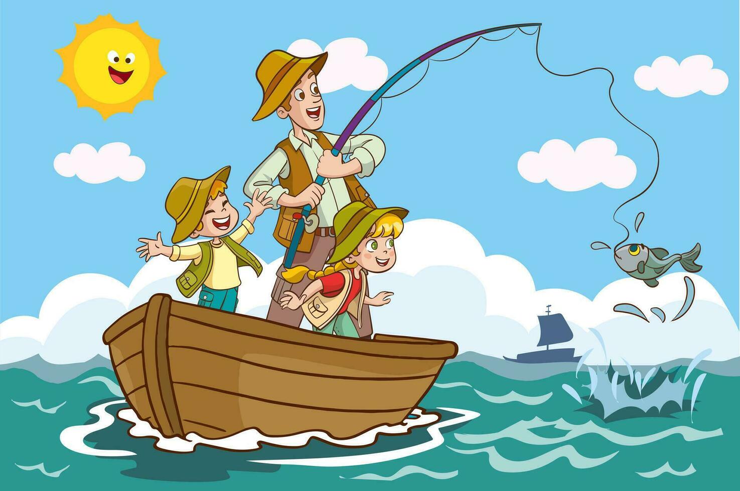 vektor illustration av far och barn fiske