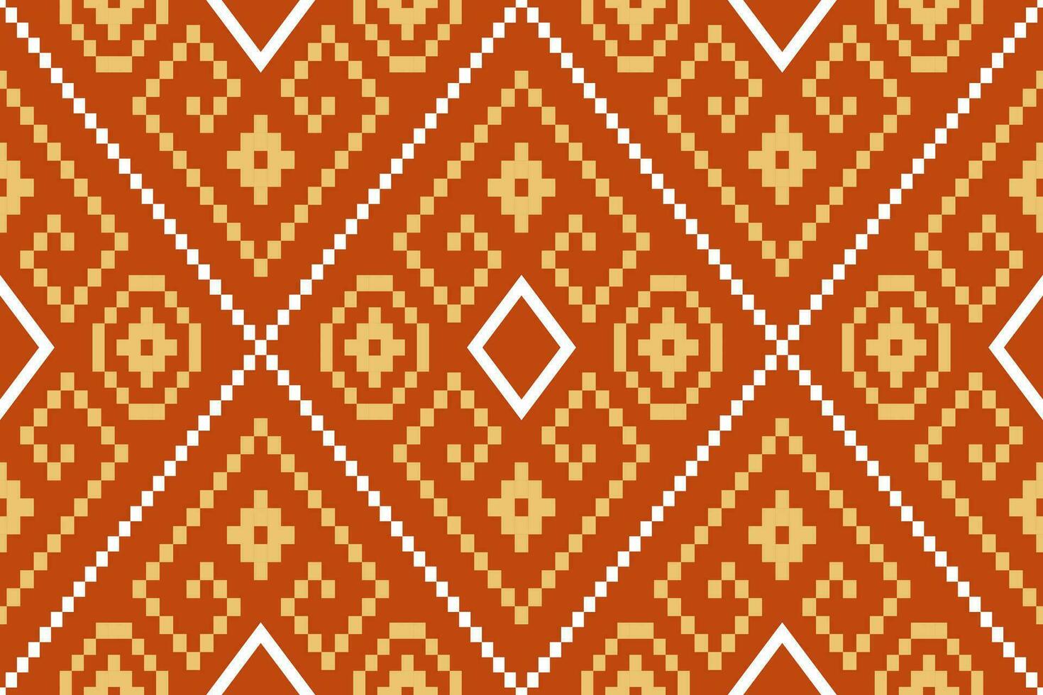 Orange Jahrgänge Kreuz Stich traditionell ethnisch Muster Paisley Blume Ikat Hintergrund abstrakt aztekisch afrikanisch indonesisch indisch nahtlos Muster zum Stoff drucken Stoff Kleid Teppich Vorhänge und Sarong vektor