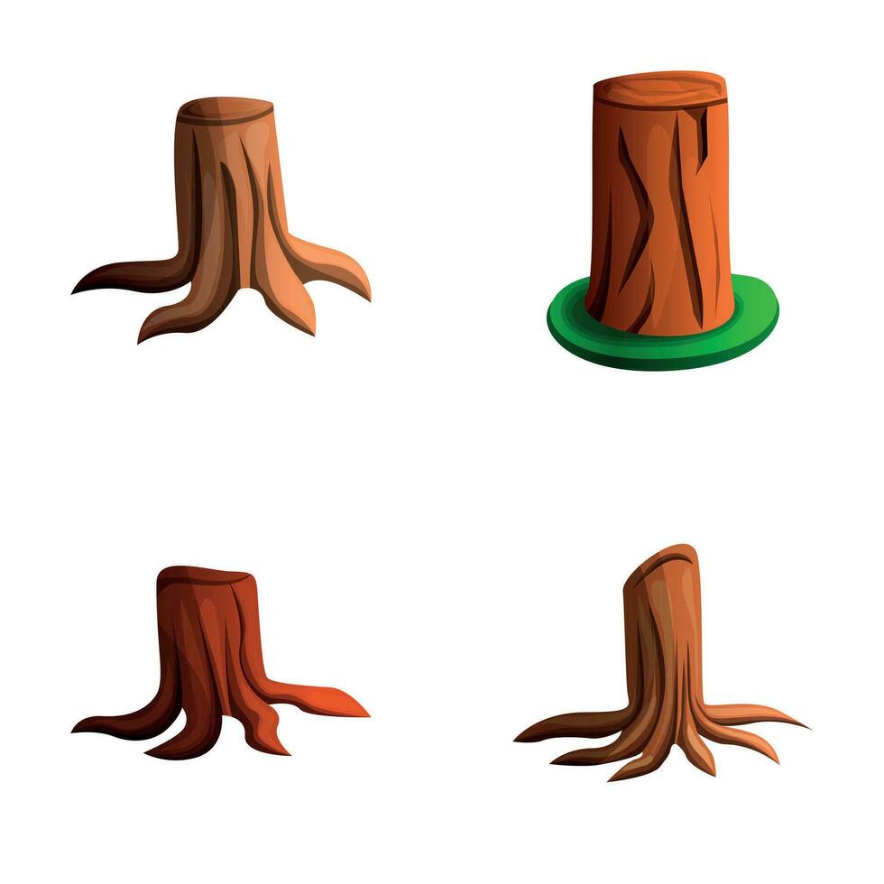Baum Stumpf Symbole einstellen Karikatur Vektor. anders Stumpf vektor