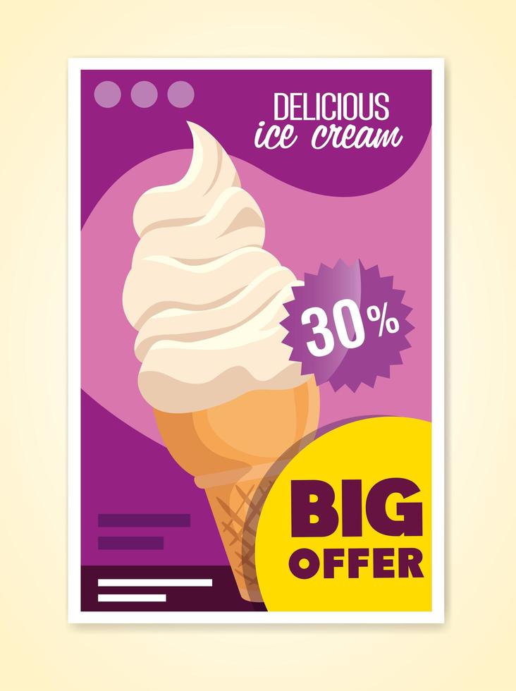 affisch stort erbjudande om glass med trettio procent rabatt vektor