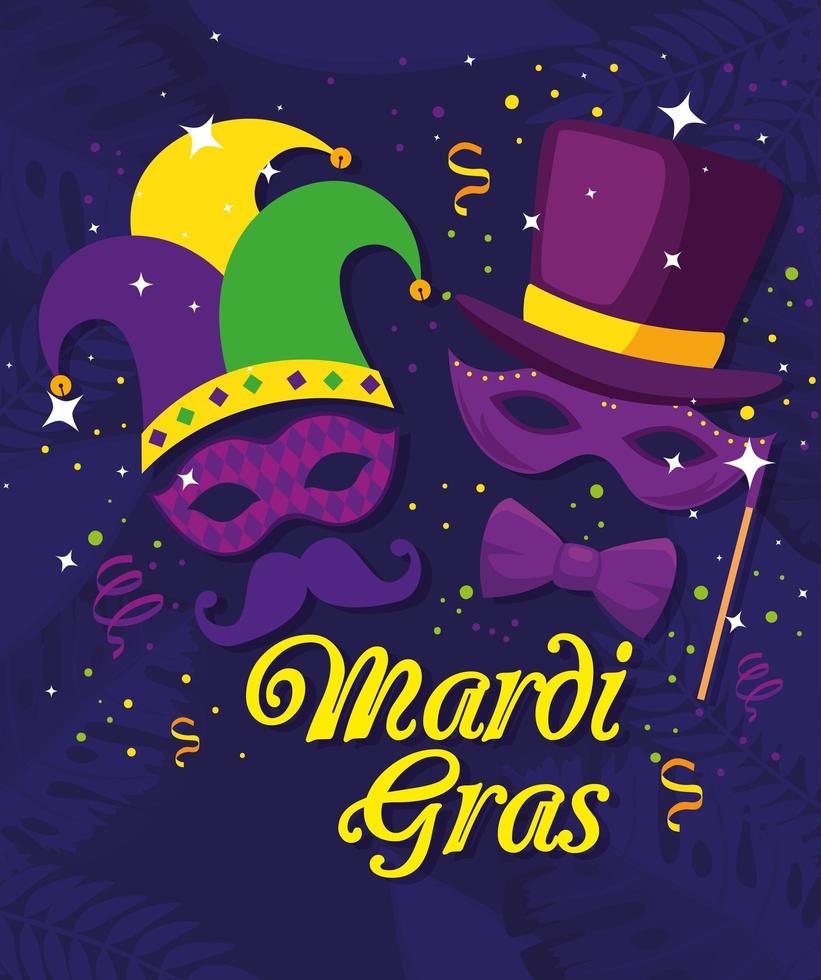 mardi gras masker med hattar vektor design