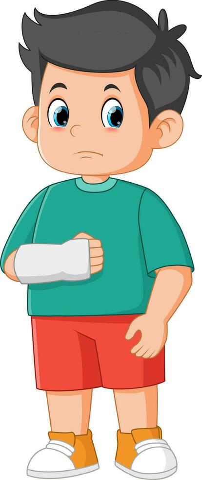 Cartoon kleiner Junge mit gebrochenem Arm vektor