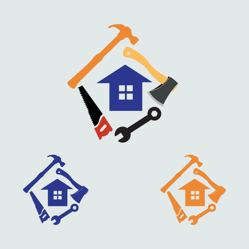 modern Haus Reparatur Logo und Symbol Illustration Design auf grau Hintergrund vektor