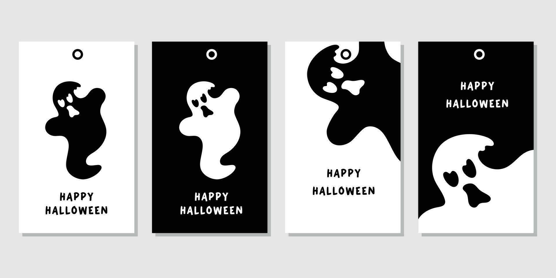 Halloween Geschenk Stichworte mit Geist auf schwarz und Weiß Hintergrund. vektor