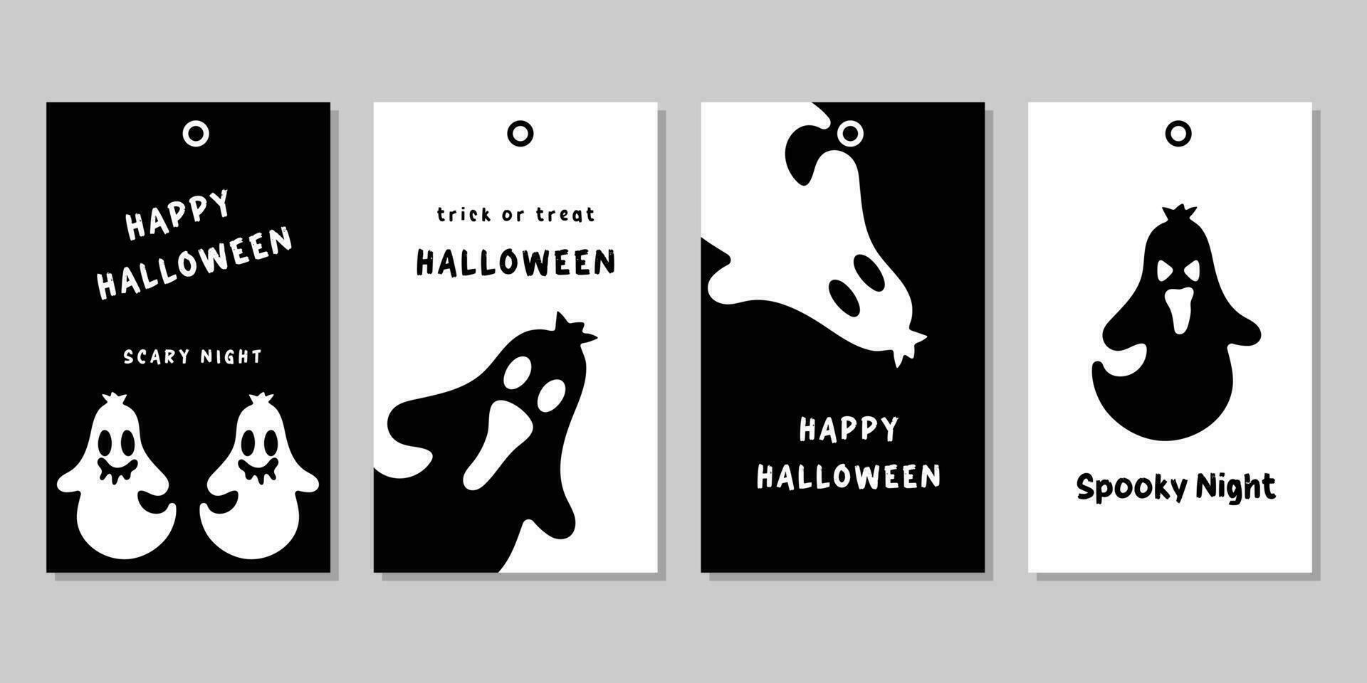 Halloween Geschenk Stichworte mit Geist auf schwarz und Weiß Hintergrund. vektor