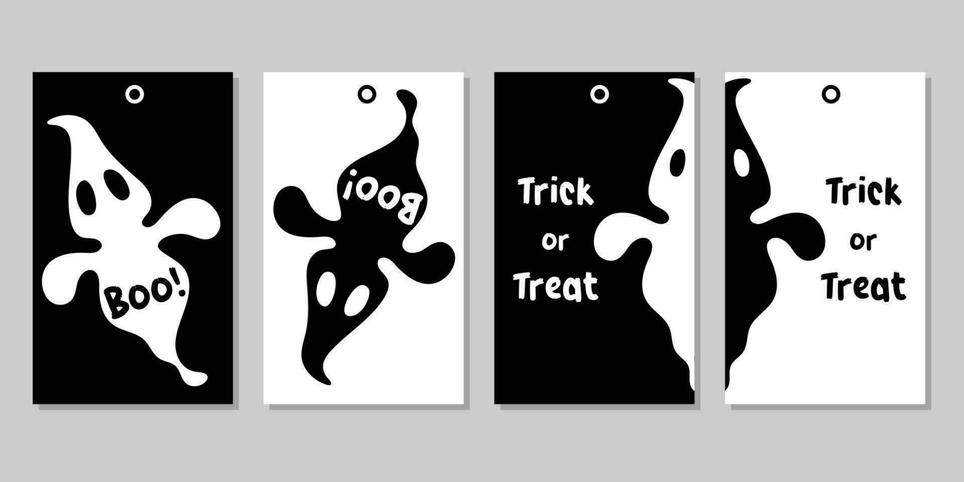 Halloween Geschenk Stichworte mit Geist auf schwarz und Weiß Hintergrund. vektor