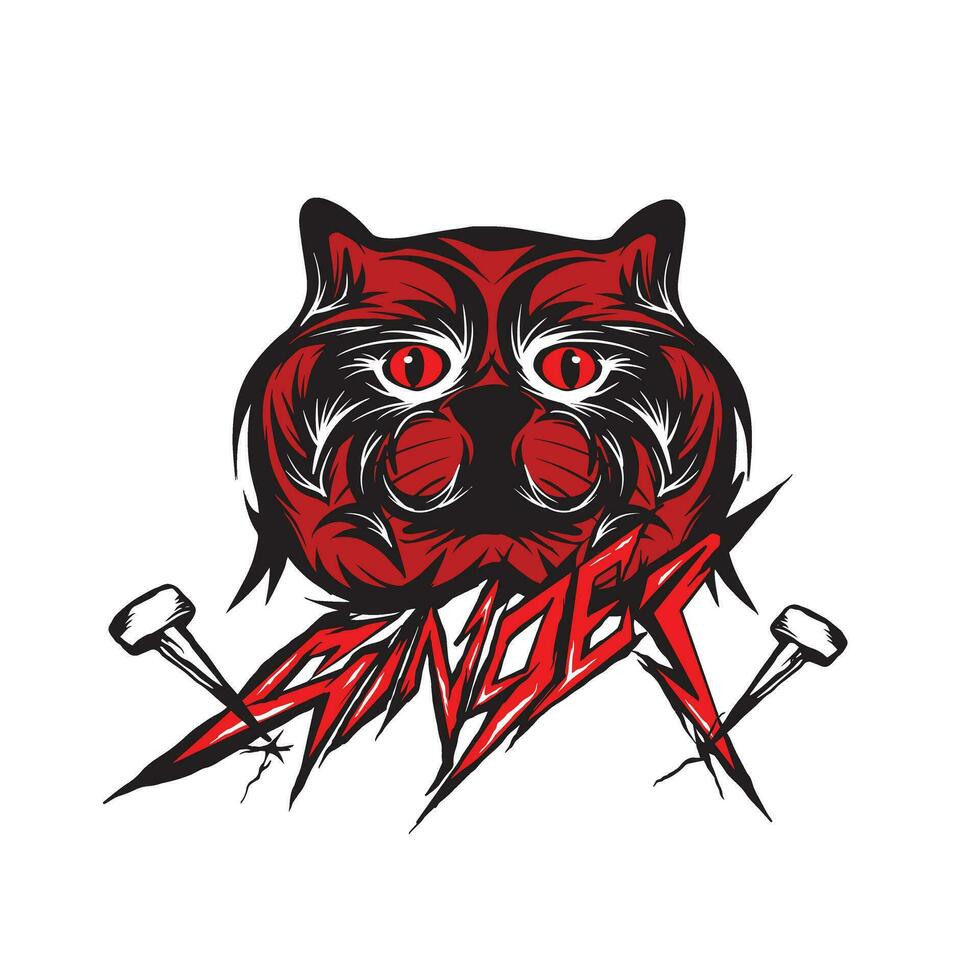 röd katt huvud med röd ondska ögon vektor