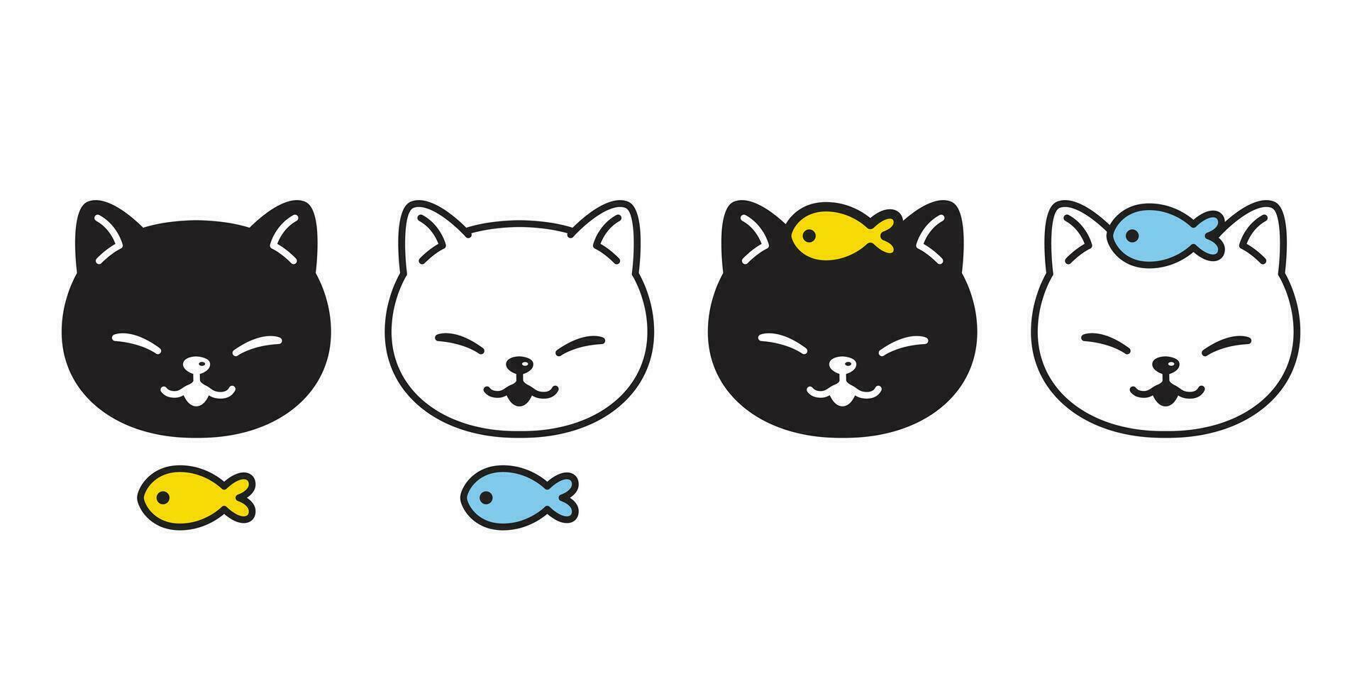 Katze Vektor Kätzchen Symbol Kopf Fisch Logo Symbol Karikatur Charakter Gekritzel Illustration Design