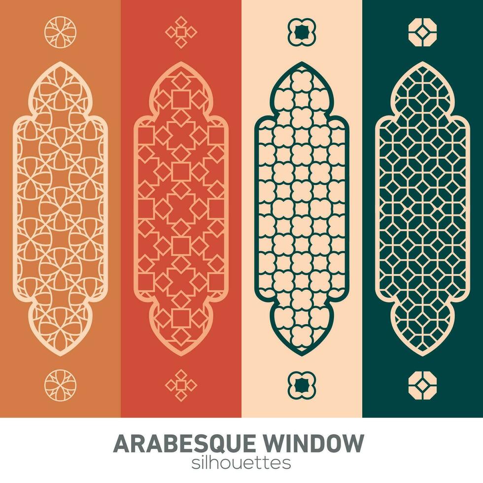 Arabeske Fenster Silhouetten. Vektor Symbol traditionell islamisch Bögen. Arabisch traditionell die Architektur. Ramadan kareem Design Element. geometrisch Ornament Arabisch Muster.