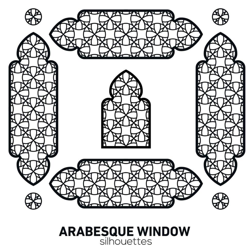 Arabeske Fenster Silhouetten. Vektor Symbol traditionell islamisch Bögen. Arabisch traditionell die Architektur. Ramadan kareem Design Element. geometrisch Ornament Arabisch Muster.