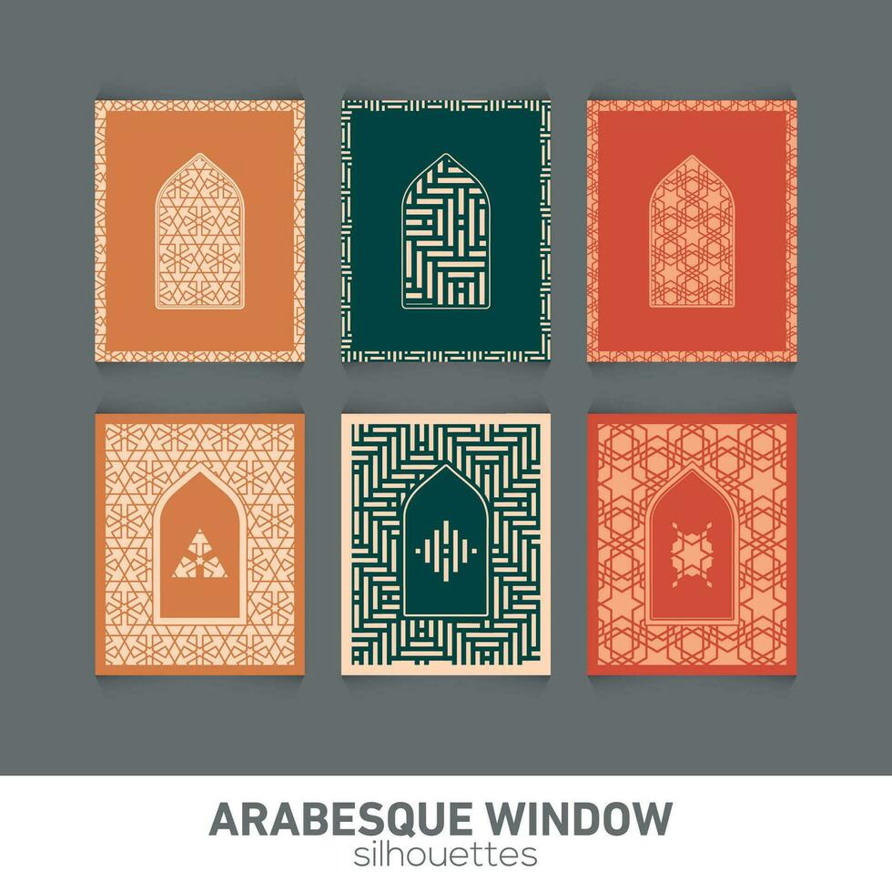 arabesk fönster silhuetter. vektor symbol traditionell islamic valv. arabicum traditionell arkitektur. ramadan kareem design element. geometrisk prydnad arabicum mönster.