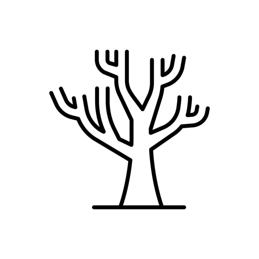 tot Baum Symbol. einfach Gliederung Stil. trocken Baum, blattlos, Stamm, alt Holz, Natur Konzept. dünn Linie Symbol. Vektor Illustration isoliert.