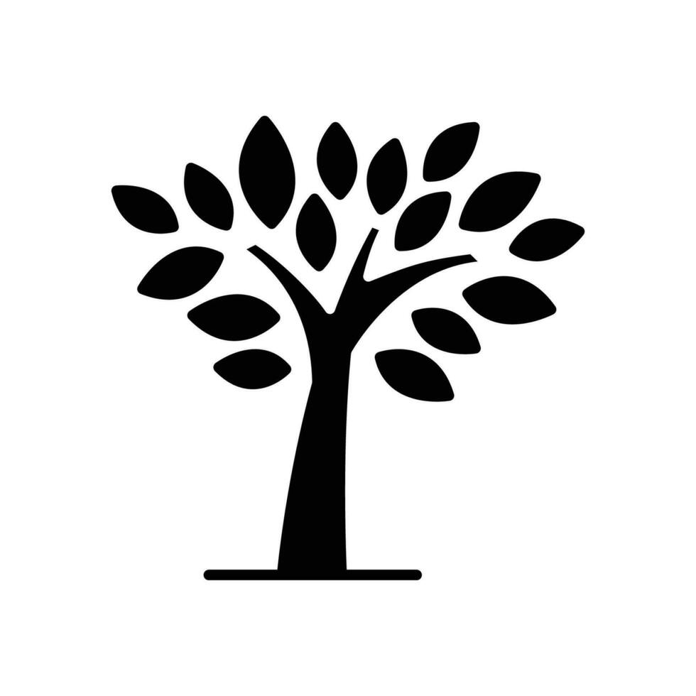 stiliserade träd ikon. enkel fast stil. tillväxt gren, löv, trunk, årgång begrepp. silhuett, glyf symbol. vektor illustration isolerat.