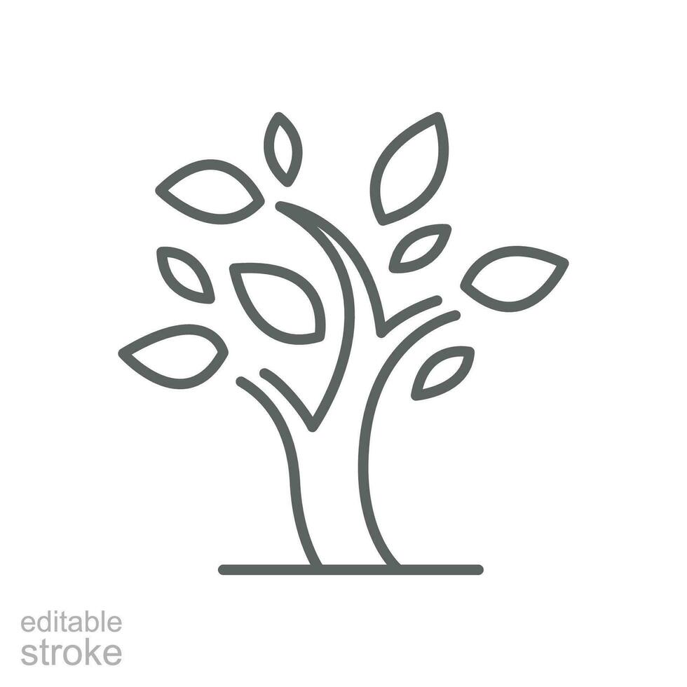 stiliserade träd ikon. enkel översikt stil. tillväxt gren, löv, trunk, årgång begrepp. tunn linje symbol. vektor illustration isolerat. redigerbar stroke.