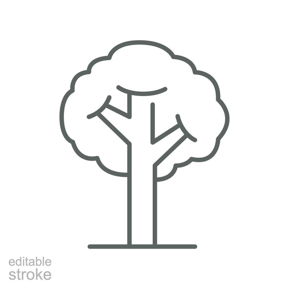träd ikon. enkel översikt stil. enda träd, blad, skog, natur begrepp. tunn linje symbol. vektor illustration isolerat. redigerbar stroke.