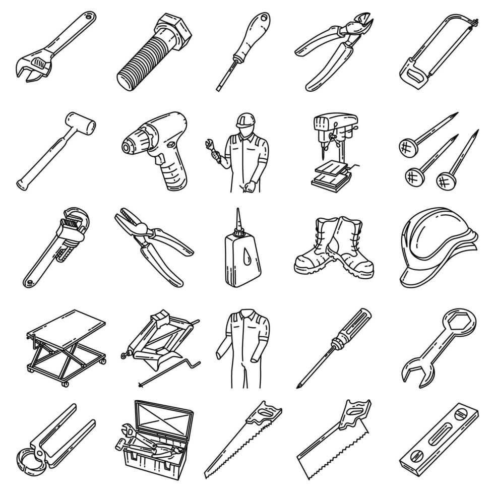 mechanischer Set-Symbol-Vektor. Gekritzel handgezeichnet oder Umriss-Icon-Stil vektor