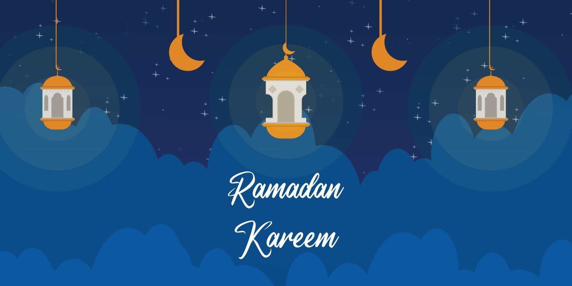Islamischer Hintergrund mit Laternenmoschee und Mondlicht kostenloser Download vektor