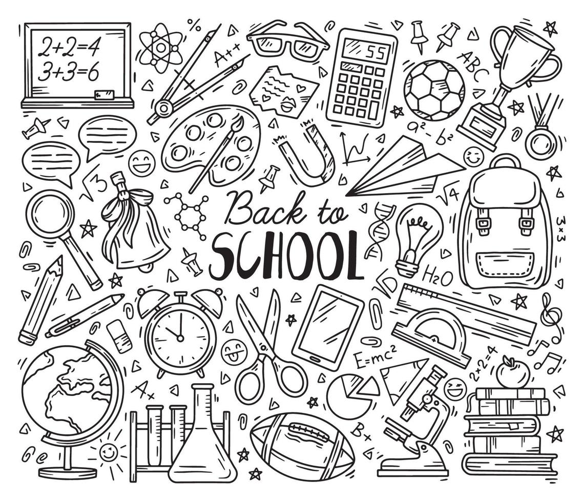 tillbaka till skolan utbildning uppsättning doodle ikoner vektor
