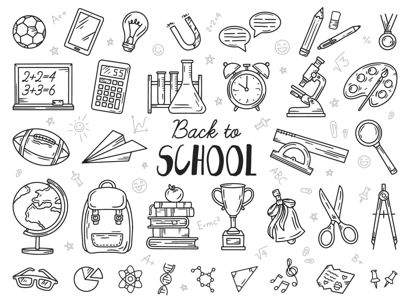 tillbaka till skolan utbildning uppsättning doodle ikoner vektor