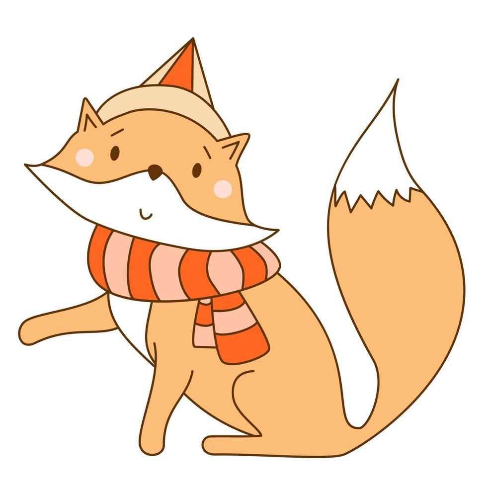 röd räv i halsduk och hatt. söta vilda djur. vektor illustration