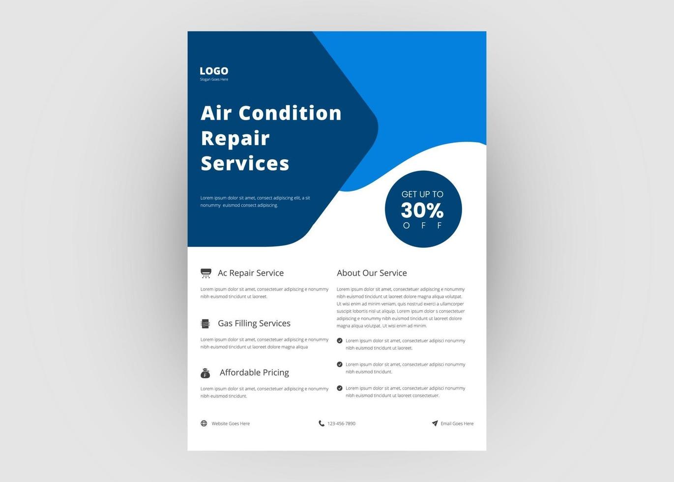 Air Condition Reparatur Service Flyer Design vektor