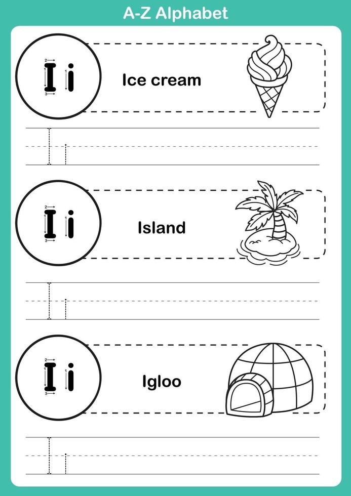 alfabetet az övning med tecknad ordförråd för målarbok vektor