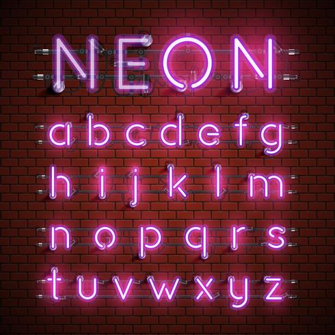 Hög detaljerad neon typsnitt set, vektor illustration