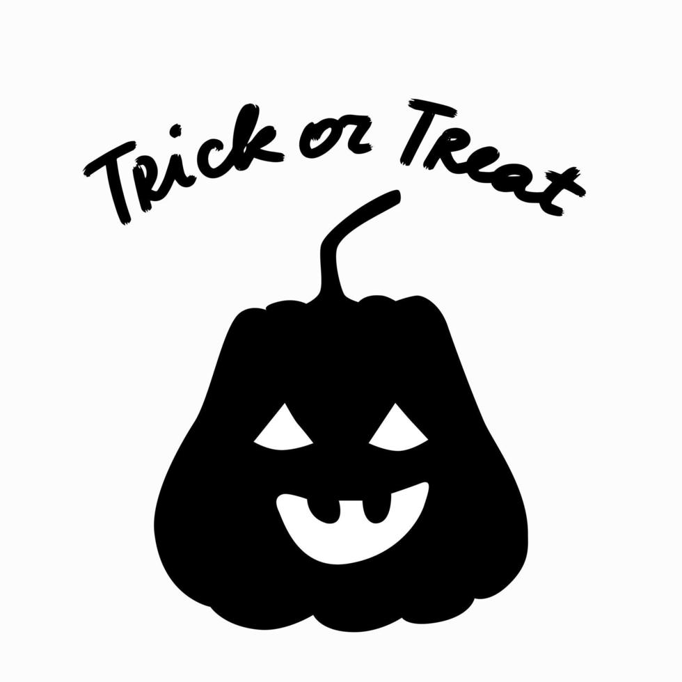 svart pumpa silhuett. bokstäver fras trick or treat. vektor