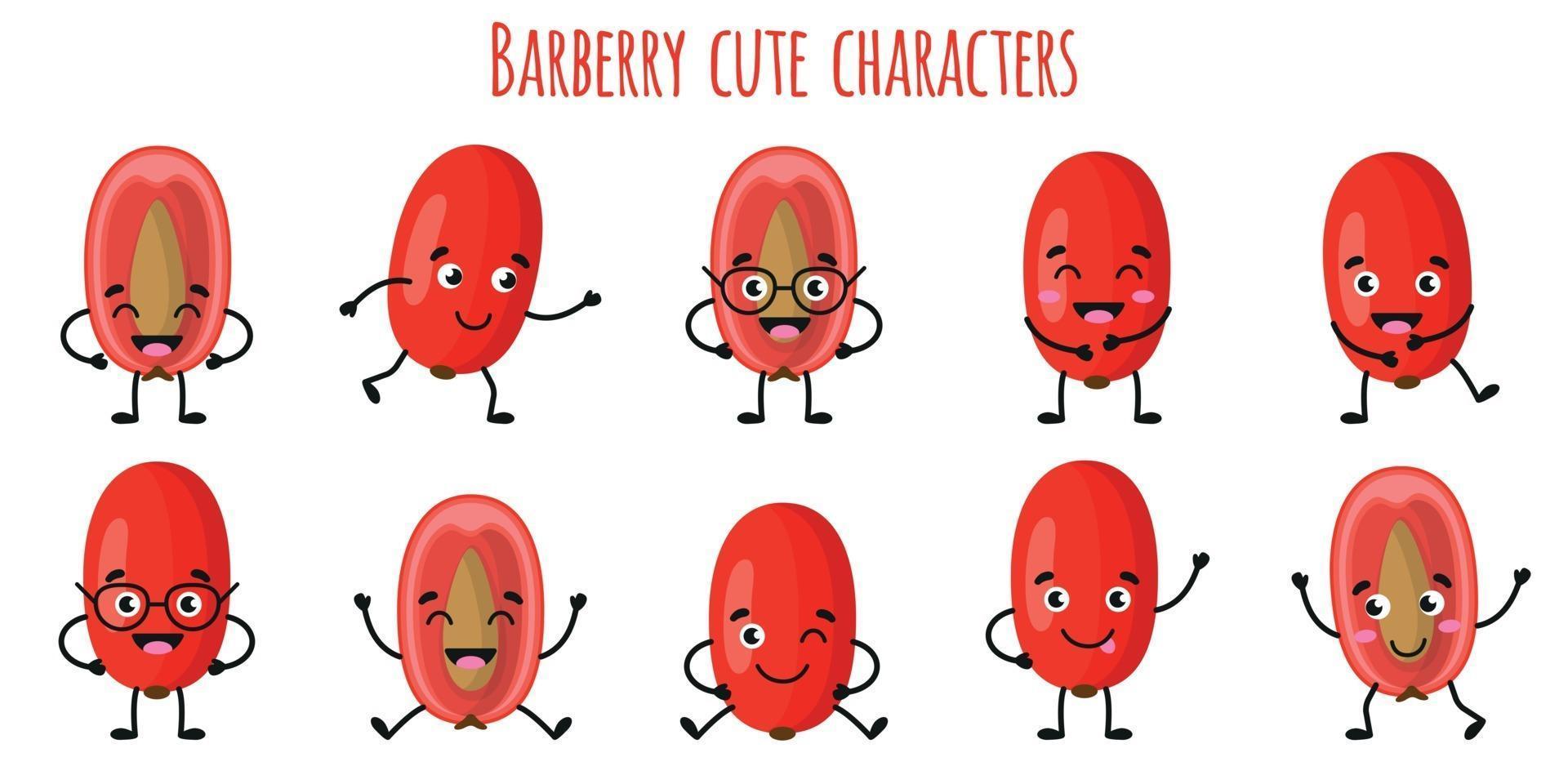 barberry frukt söta roliga karaktärer med olika känslor vektor