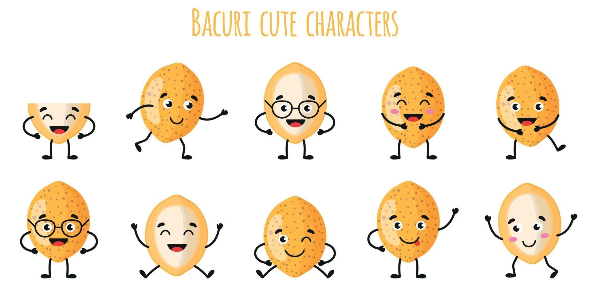Bacuri-Frucht süße lustige Charaktere mit verschiedenen Emotionen vektor