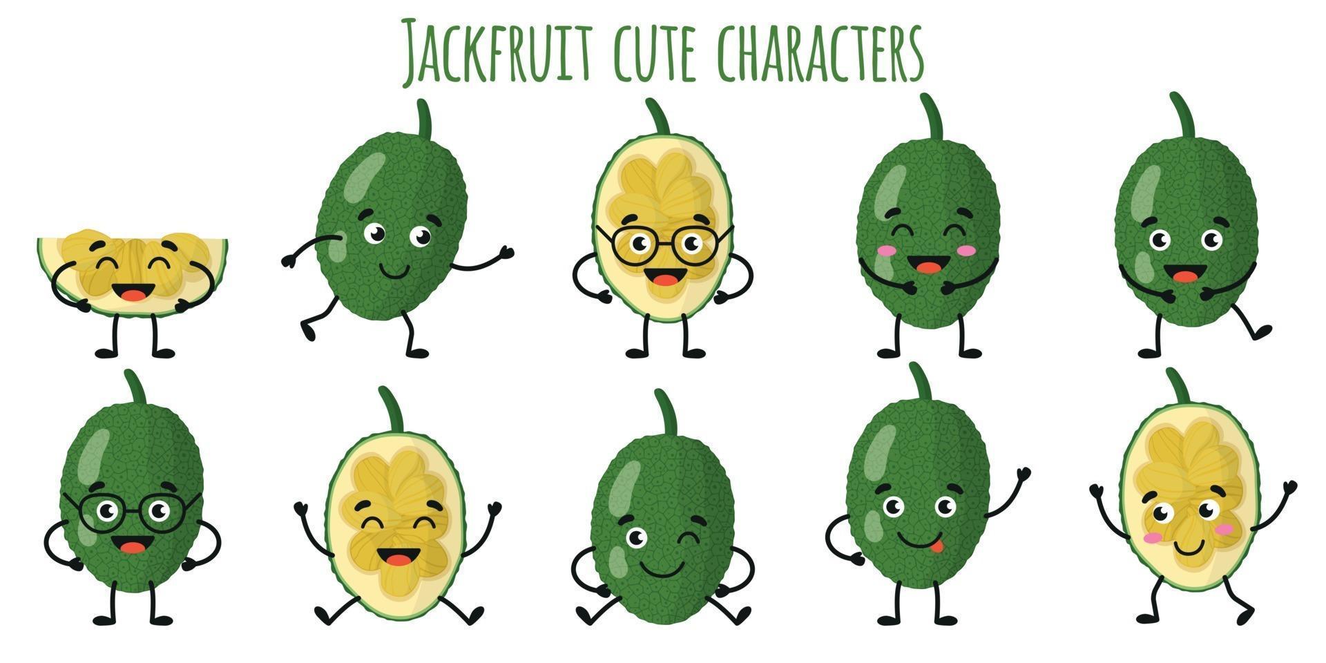Jackfruchtfrucht süße lustige Charaktere mit verschiedenen Emotionen vektor