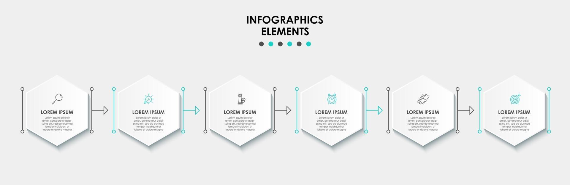 Infografik-Designvorlage mit Symbolen und 6 Optionen oder Schritten vektor